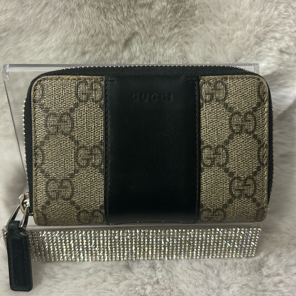 Gucci black leather and coated canvas small card holder wallet - Picture 1 of 17